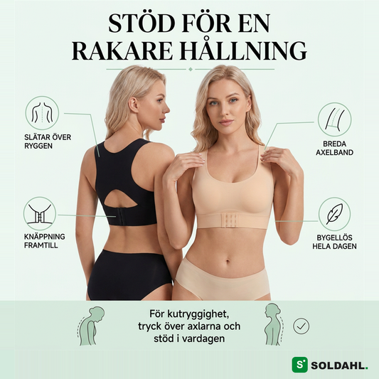 Soldahl Comfora bygellös stöd-BH: korsad rygg, knäpps framtill, sömlösa kupor