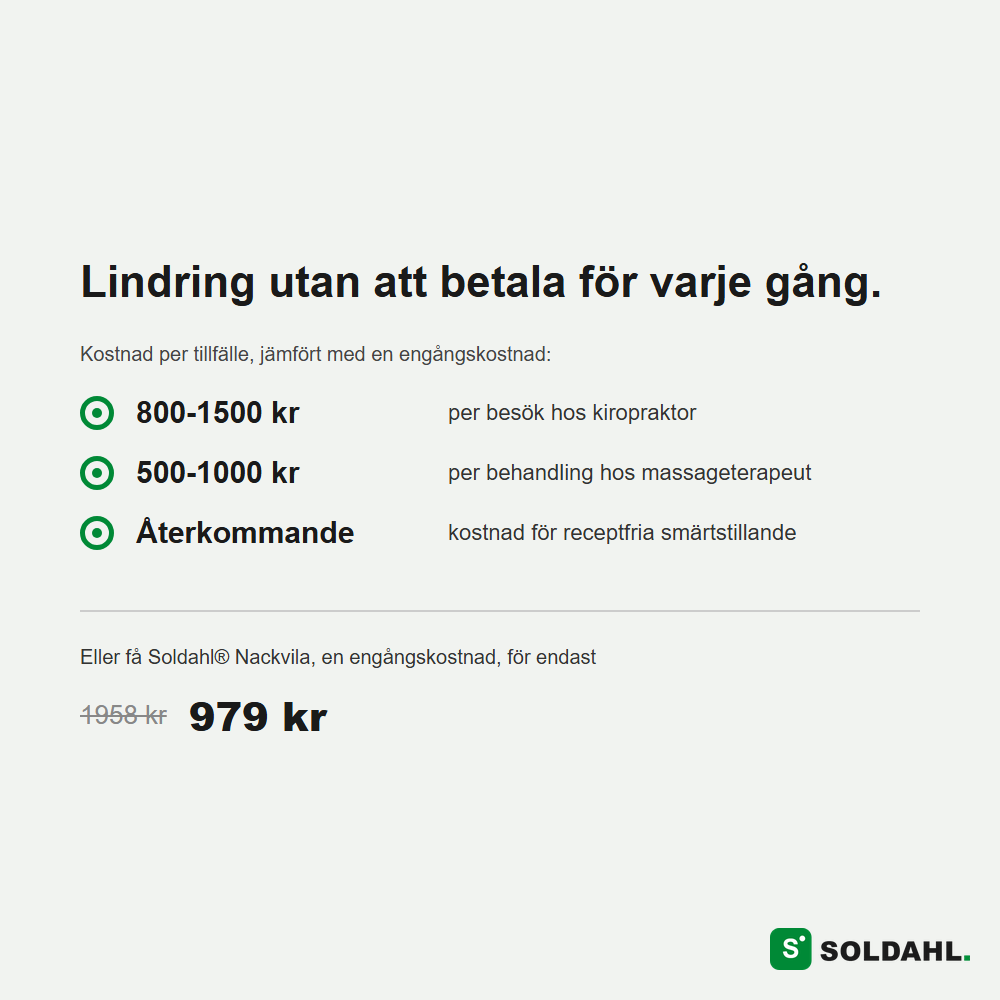 Kostnadsjämförelse: Soldahl® Nackvila engångskostnad mot kiropraktor och massage