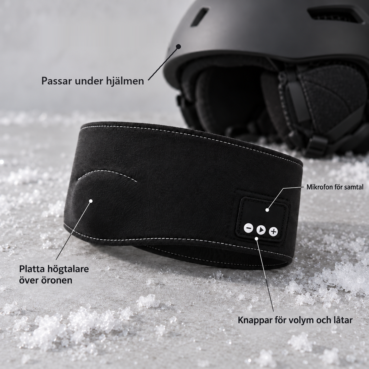 Soldahl Bluetooth-pannband med platta högtalare och mikrofon för skidhjälmen