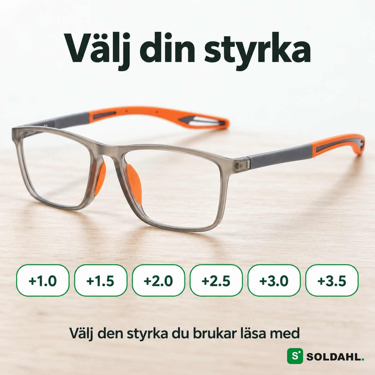 Bytfri läsglasögon och de sex styrkorna från +1.0 till +3.5