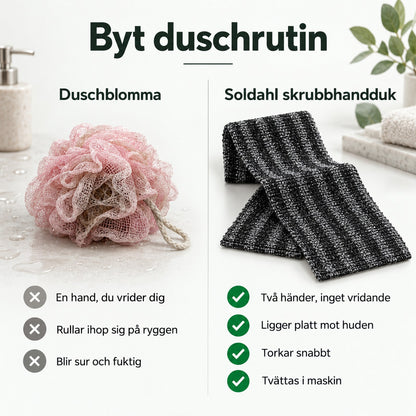 Duschblomma jämfört med Soldahl skrubbhandduk, för- och nackdelar
