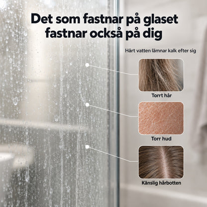 Kalkfläckar på duschglas, hårt vatten lämnar kalk efter sig