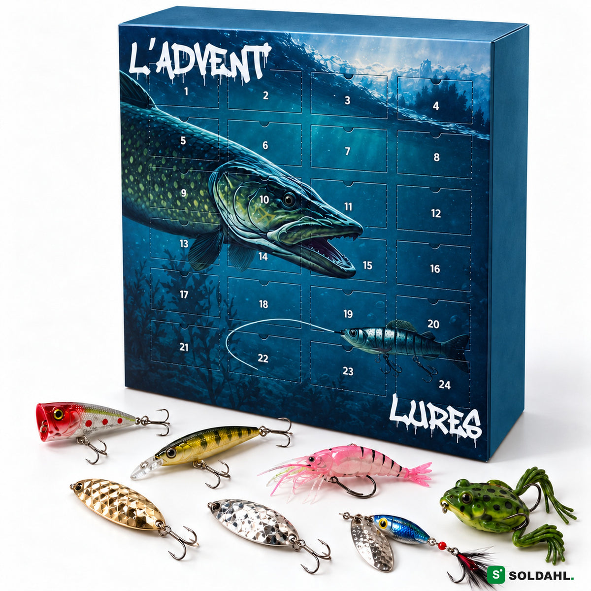 Soldahl Fiskekalender med 24 luckor och fiskedrag