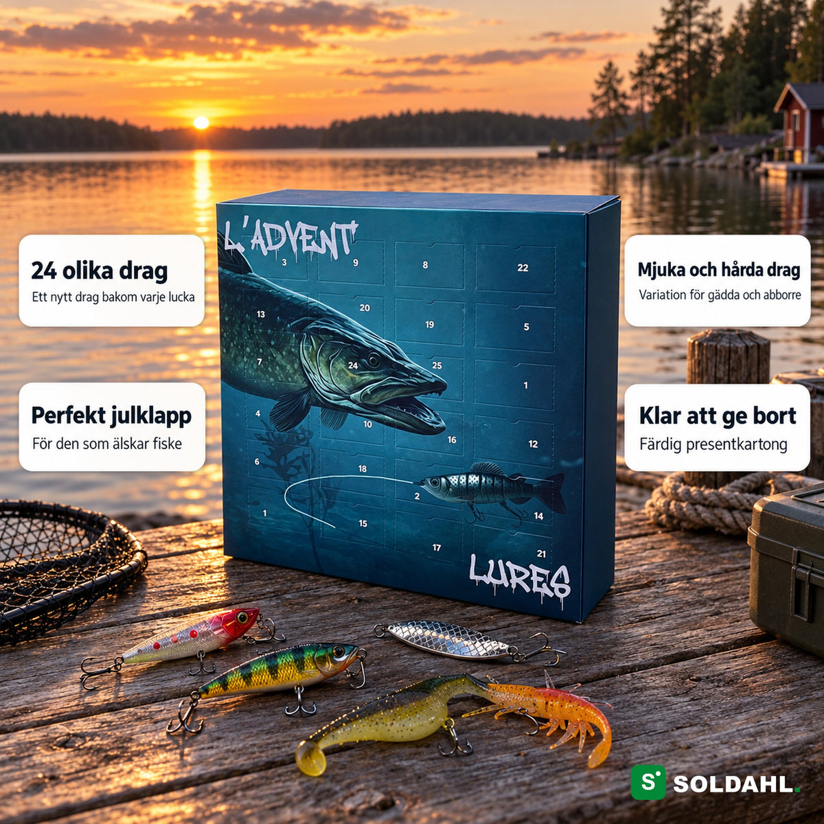 Fiskekalender vid solnedgång med fördelar