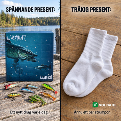 Spännande present mot tråkig present, Fiskekalender mot strumpor