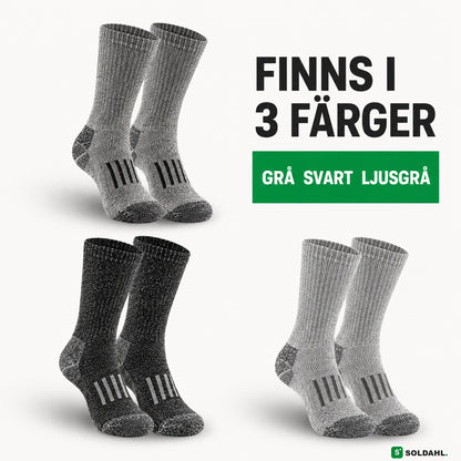 Arbetsstrumpor i tre färger: grå, svart och ljusgrå