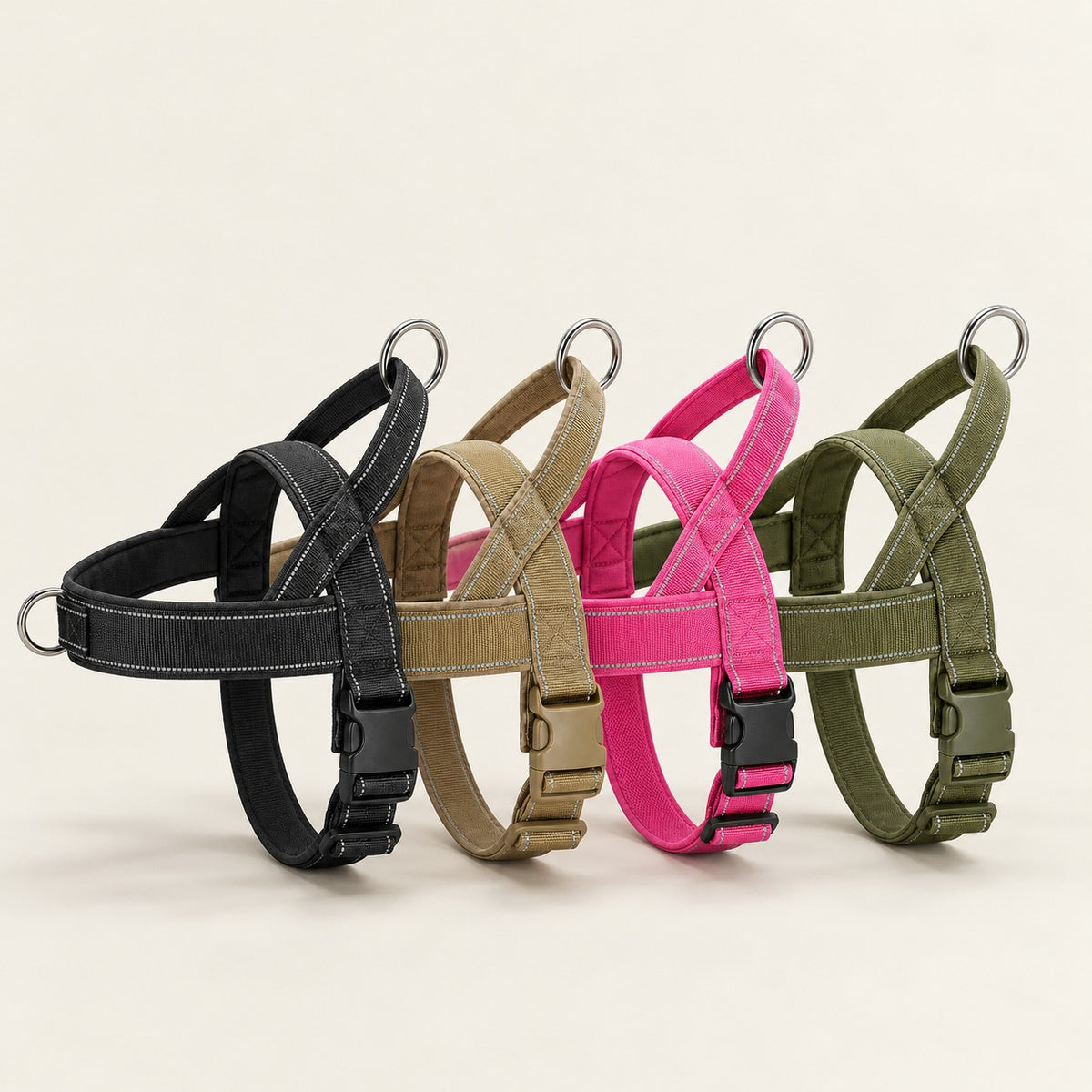 Gångro antidragsele i svart, khaki, rosa och grön