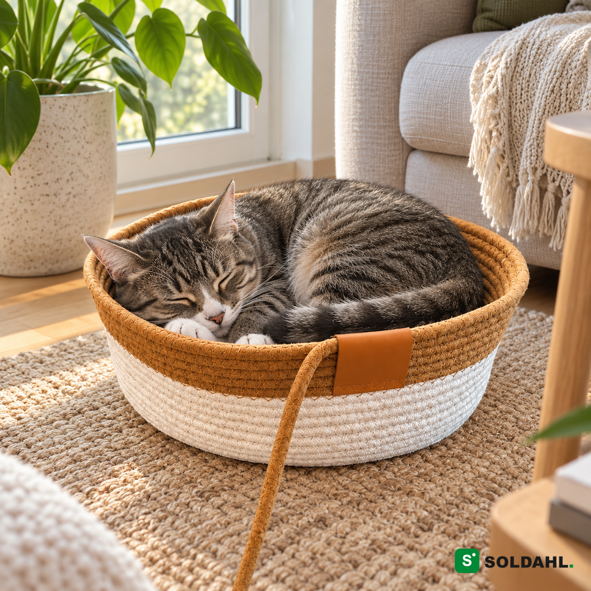 Katt sover i instinktkorgen