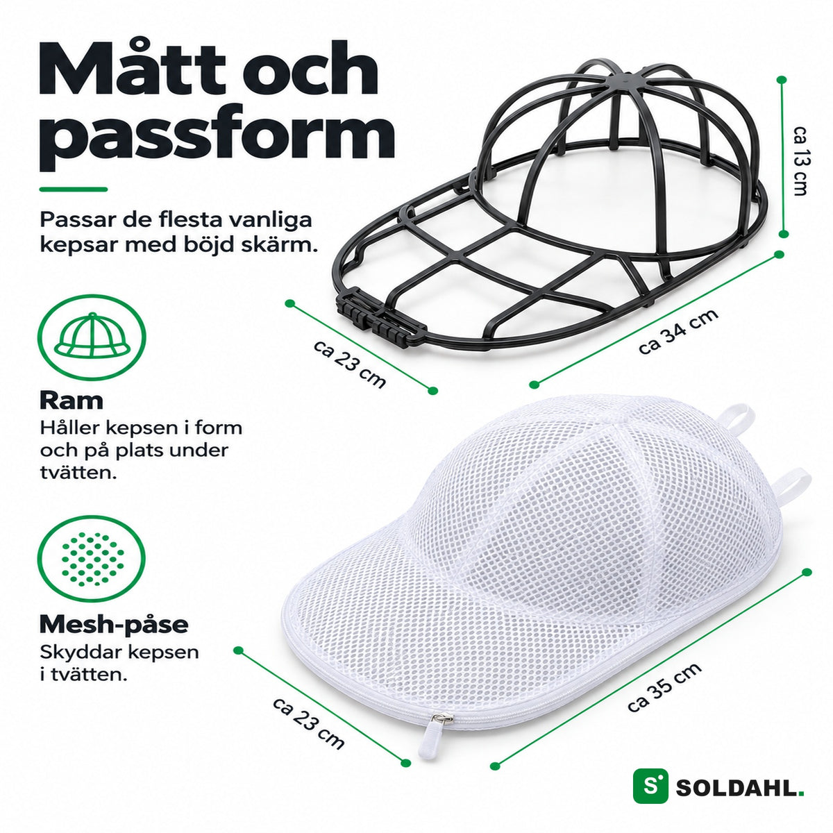 Mått och passform: ram ca 34 x 23 x 13 cm och mesh-påse ca 35 x 23 cm
