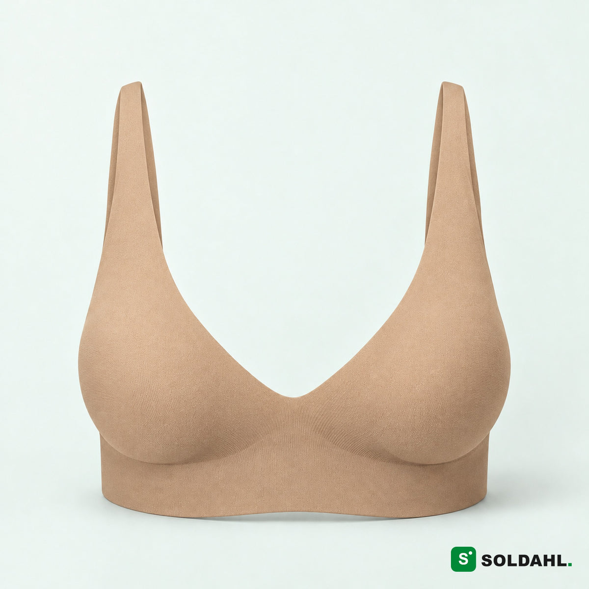 Soldahl Komfro sömlös bygellös BH i beige, framifrån