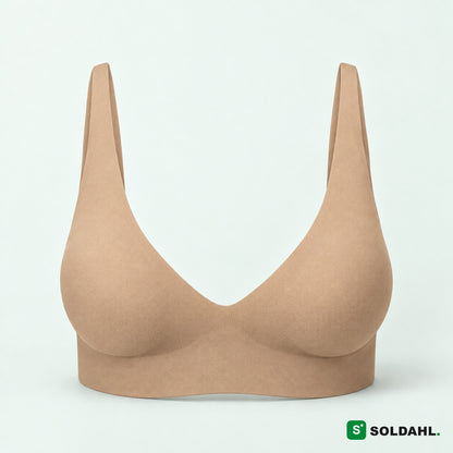 Soldahl Komfro sömlös bygellös BH i beige, framifrån