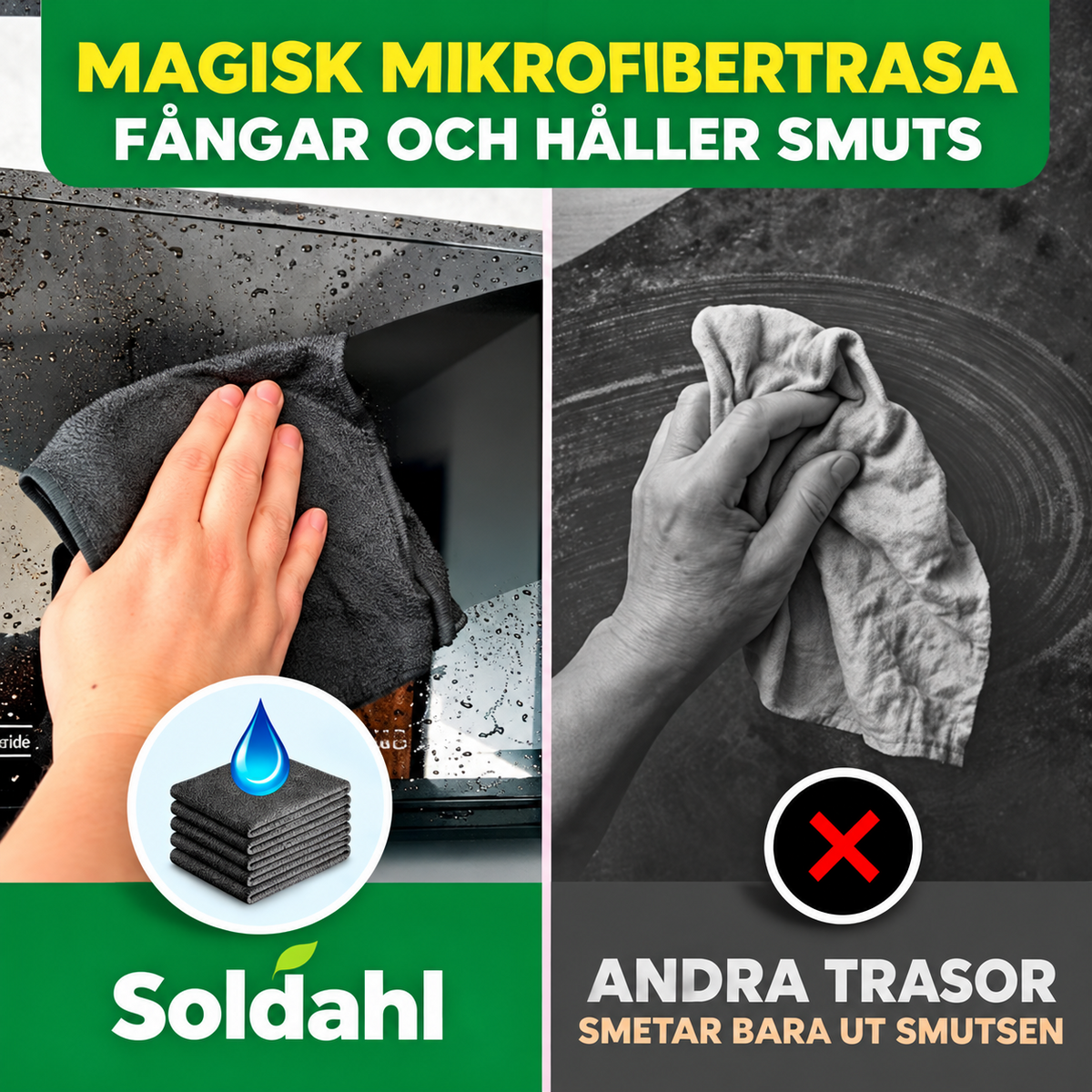 Magisk mikrofibertrasa fångar och håller smuts - andra trasor smetar bara ut smutsen