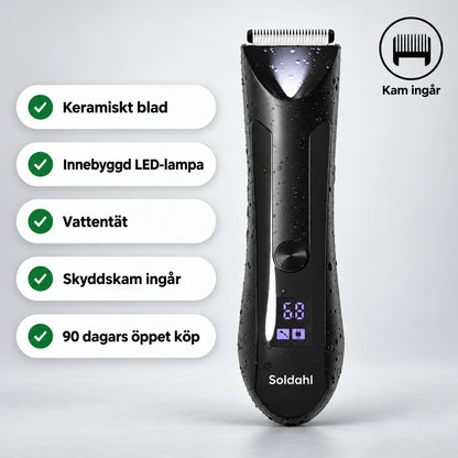 Soldahl vattentät kroppstrimmer med keramiskt blad, LED-lampa, skyddskam och 90 dagars öppet köp
