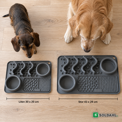 Storleksguide: Liten 30 x 20 cm och Stor 43 x 29 cm, tax och golden retriever
