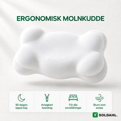 Soldahls ergonomiska molnkudde i memory foam, vit, med fyra fördelar