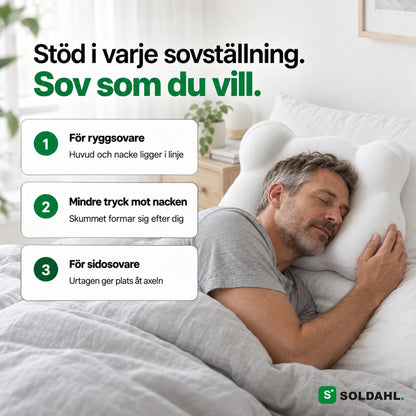 Man sover på sidan på molnkudden, stöd i varje sovställning