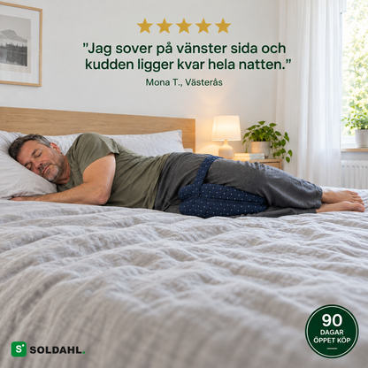 Kund sover på sidan med Soldahl Nattro – "kudden ligger kvar hela natten", 90 dagar öppet köp