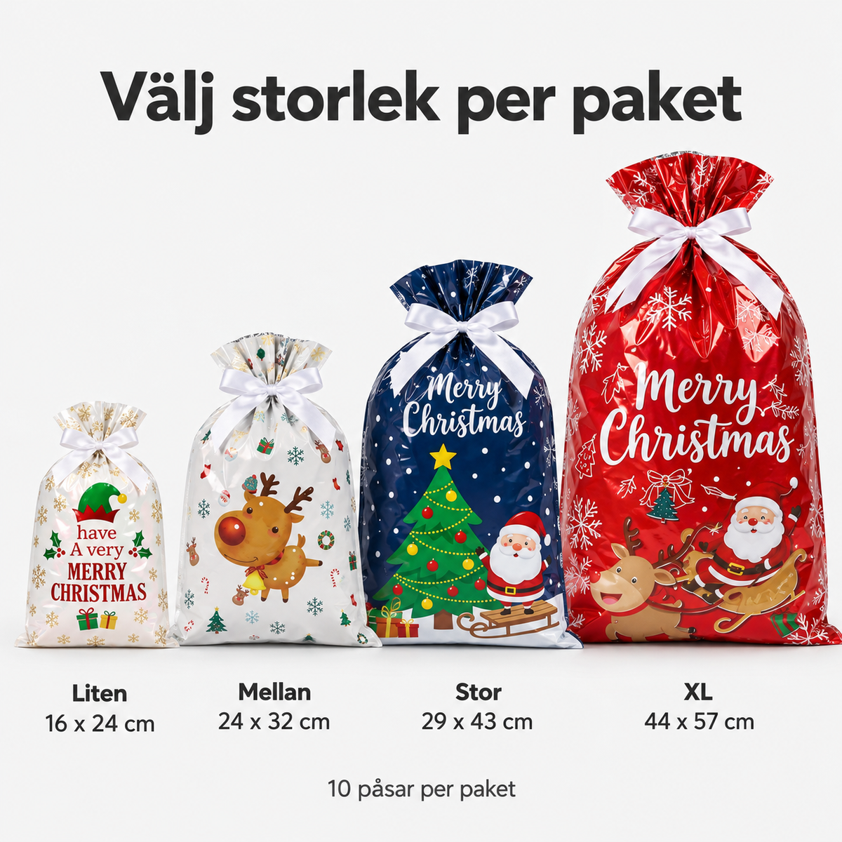 Storlekar liten 16x24, mellan 24x32, stor 29x43 och XL 44x57 cm