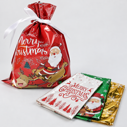 Soldahl® Snabbklapp julklappspåsar, 10 st i 4 storlekar | Med dragsko och rosett, 16 x 24 till 44 x 57 cm