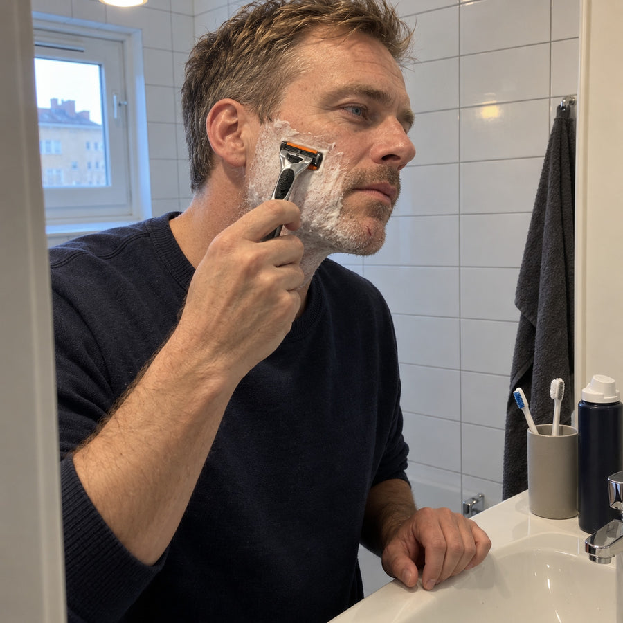 Bladet drar. Du rakar dig med det ändå. För det finns inget nytt hemma.