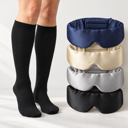 Soldahl® Resvila reseset för långa resor | Stödstrumpor 15-20 mmHg (S, M, L) + sovmask i mullbärssilke