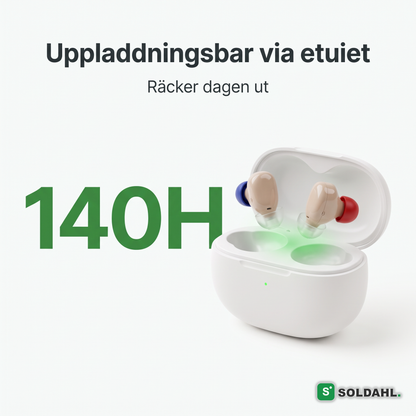 140 timmars batteritid, uppladdningsbar via etuiet