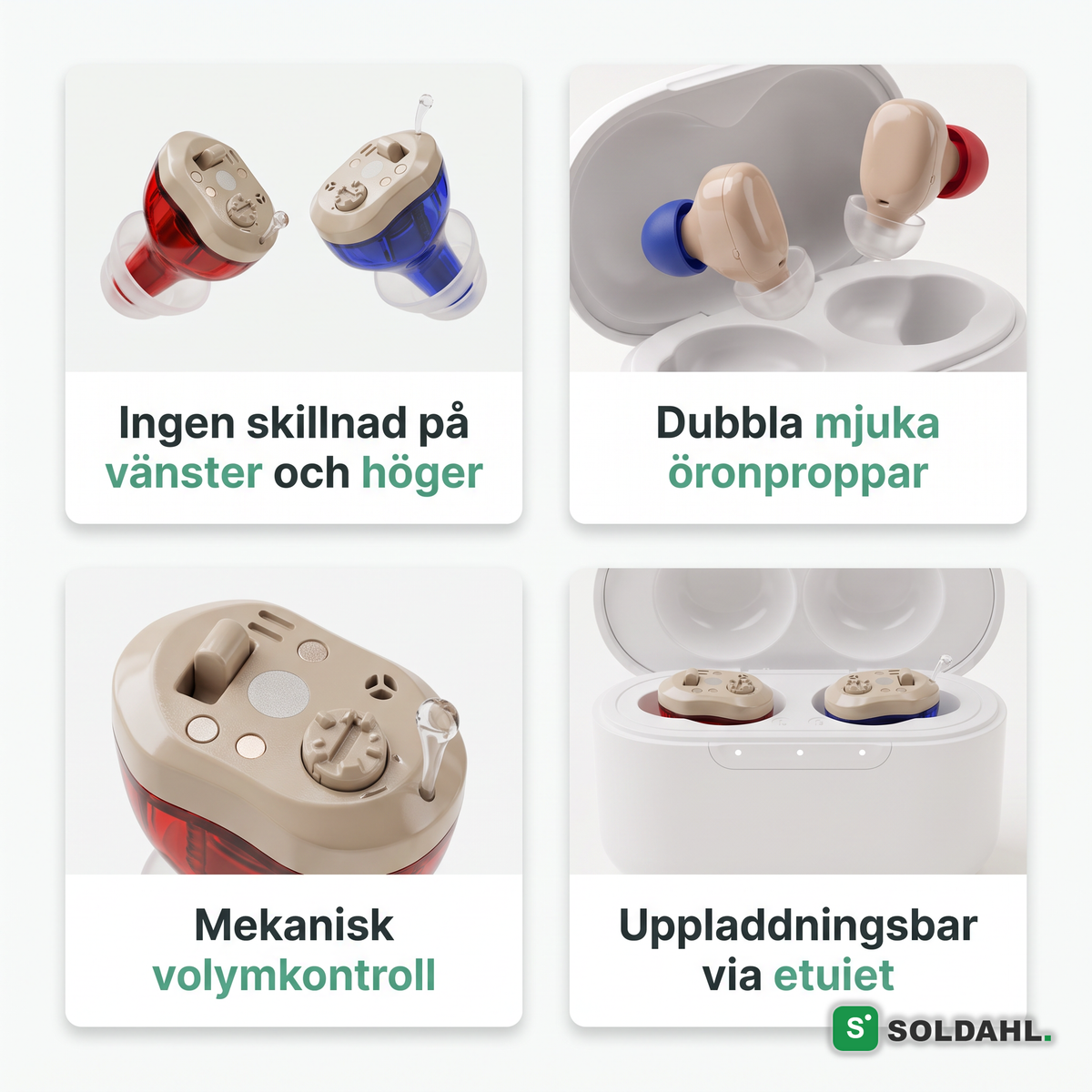 Funktioner, ingen skillnad vänster och höger, dubbla öronproppar