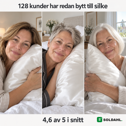 128 kunder har redan bytt till silke: tre kvinnor med Soldahl Silkesro, 4,6 av 5 i snitt