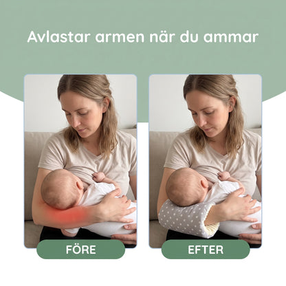 Före och efter: armkudden avlastar armen när du ammar
