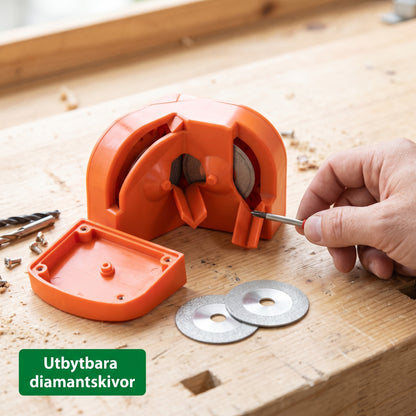 Slipro med locket av och två utbytbara diamantskivor