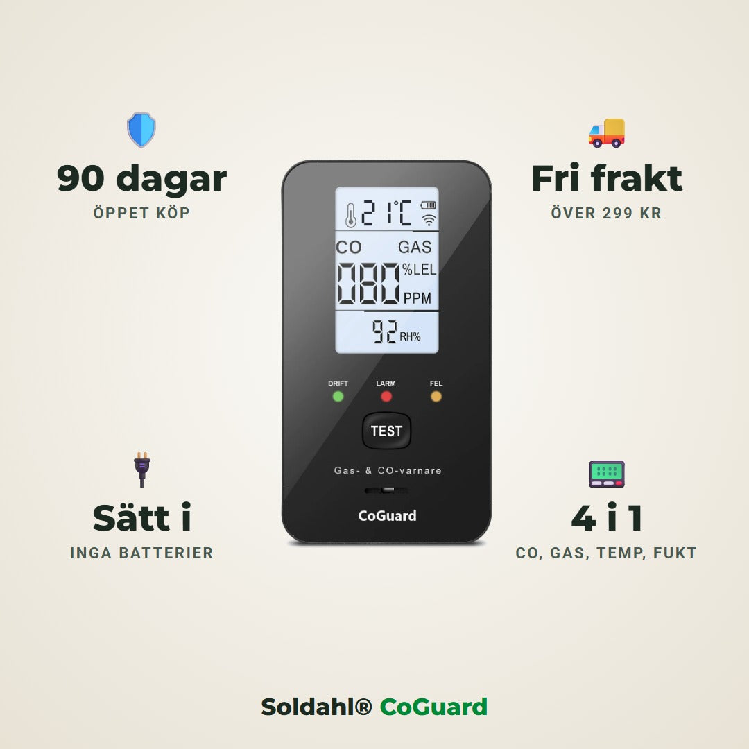 CoGuard med 90 dagars öppet köp, fri frakt, inga batterier, 4 i 1