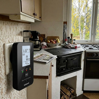 CoGuard i köket hemma vid vedspisen och gasolspisen