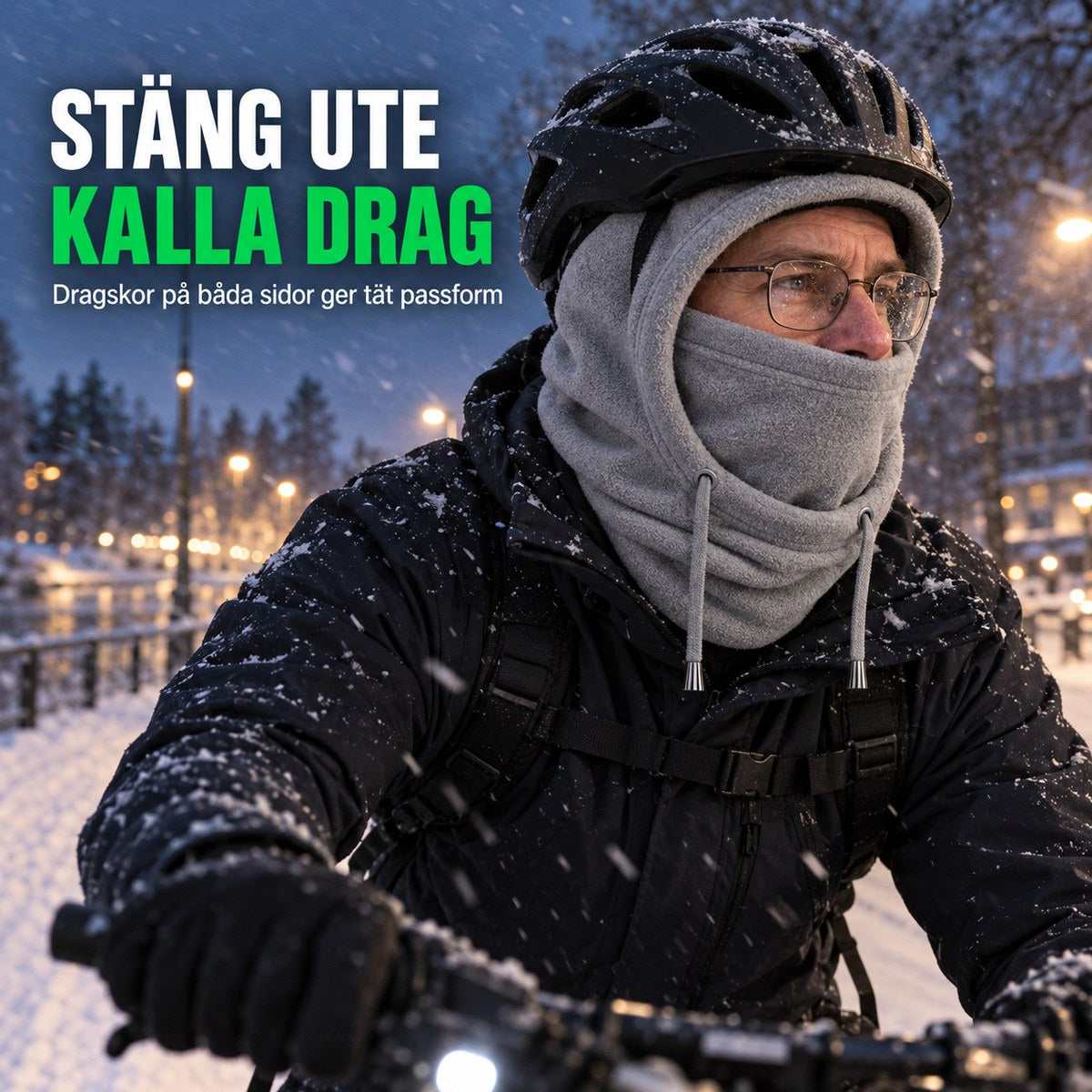 Vintercyklist med grå FrostGuard under cykelhjälmen