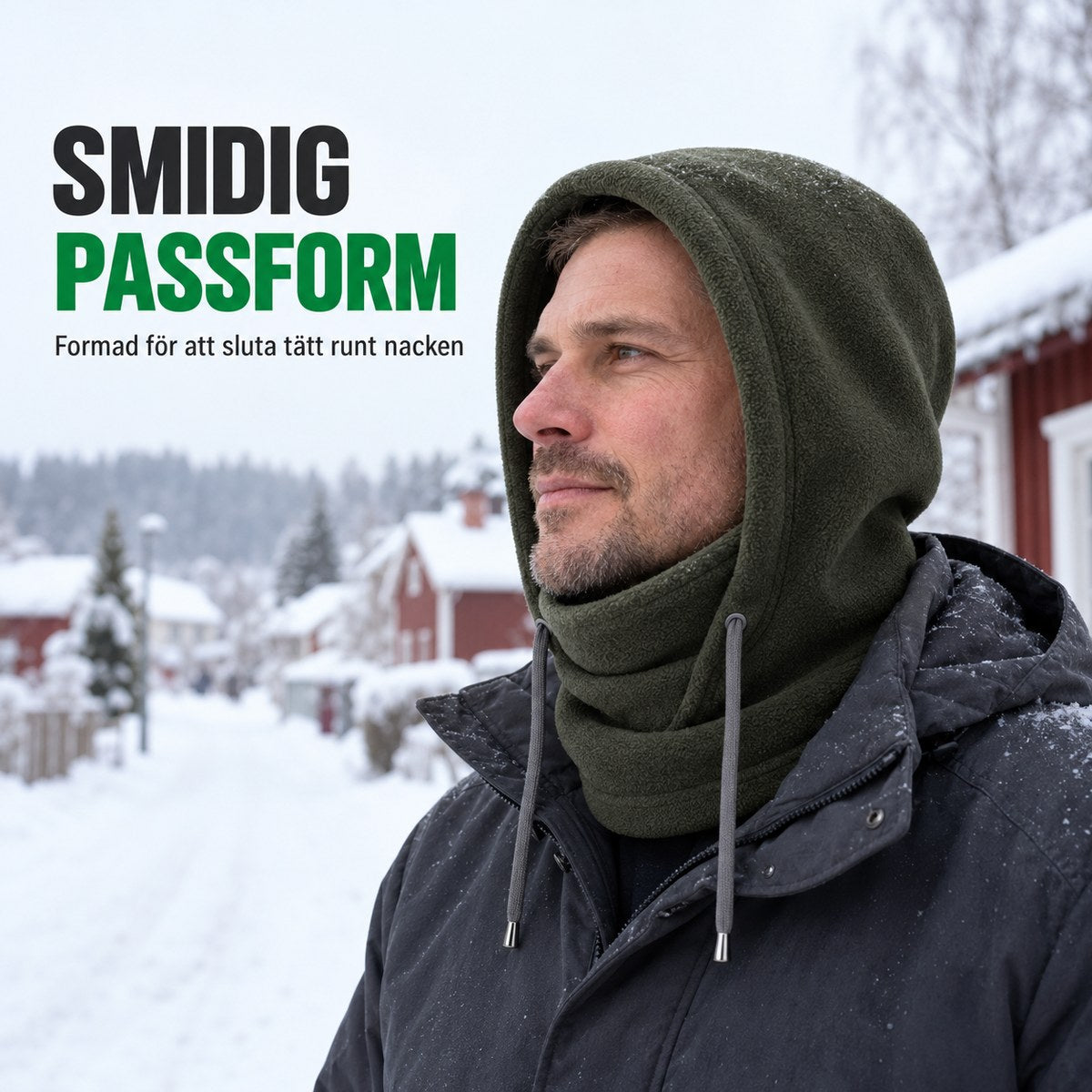 Mörkgrön FrostGuard som huva och halsvärmare