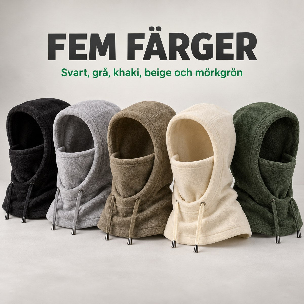 FrostGuard i fem färger: svart, grå, khaki, beige och mörkgrön