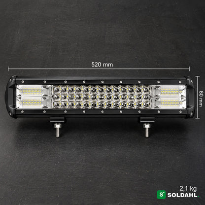 Mått på LED-rampen: 520 mm lång, 80 mm hög och 2,1 kg