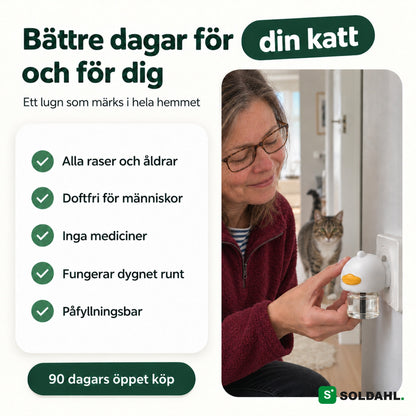 Kvinna sätter Lugnhem i vägguttaget, doftfri för människor och utan mediciner