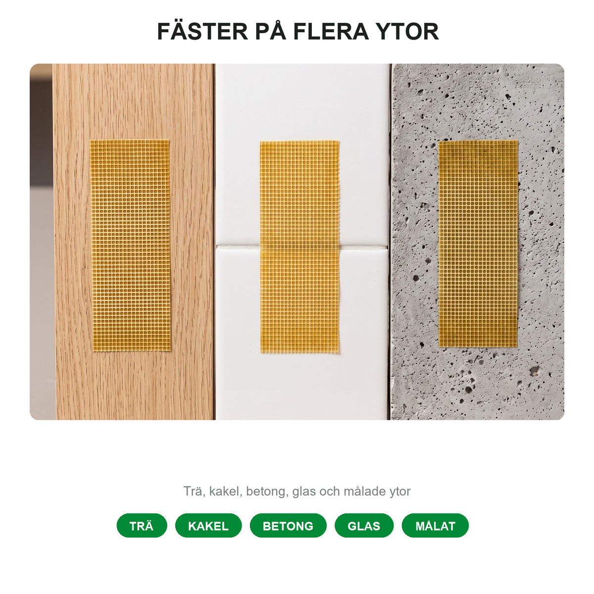 Fäster på flera ytor trä kakel betong
