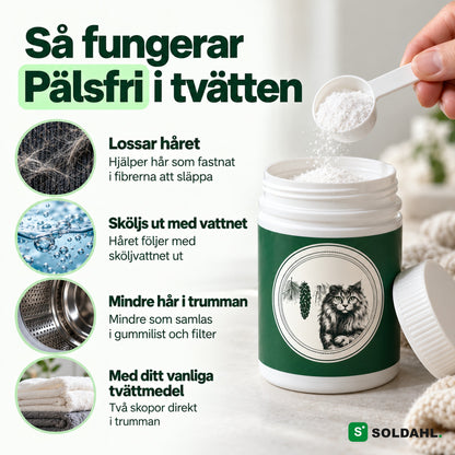Så fungerar Pälsfri i tvätten: lossar håret och sköljs ut med vattnet