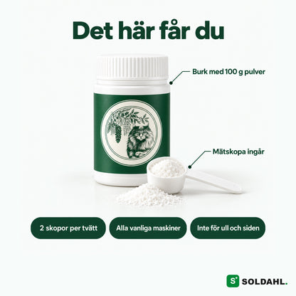 Det här får du: burk med 100 g pulver och mätskopa