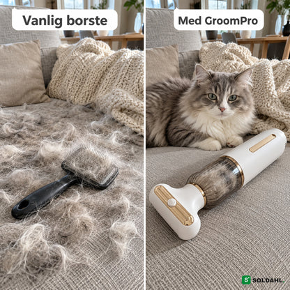 Soffan efter vanlig borste jämfört med GroomPro