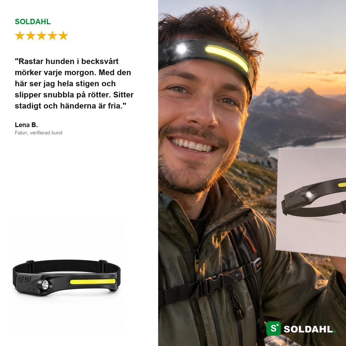Soldahl® Vidsyn | 230° laddbar pannlampa
