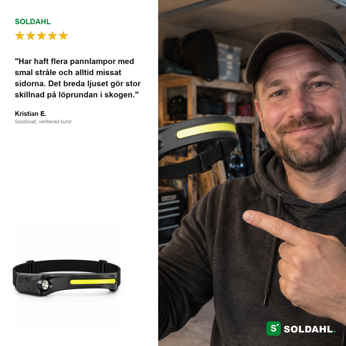 Soldahl® Vidsyn | 230° laddbar pannlampa