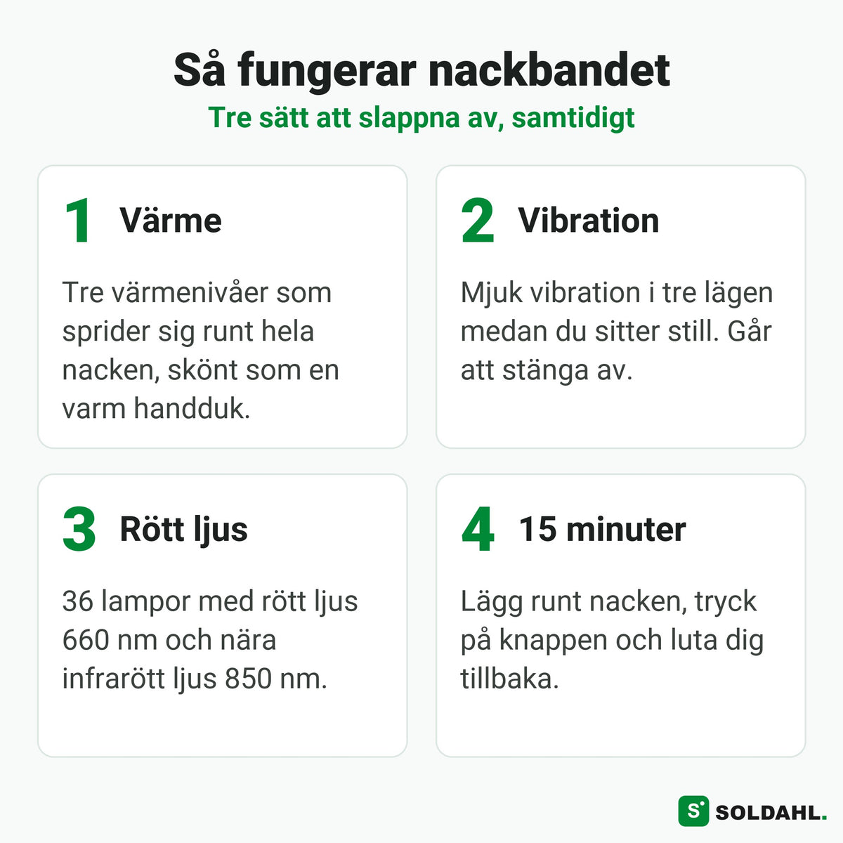 Så fungerar nackbandet: värme, vibration, rött ljus och 15 minuter