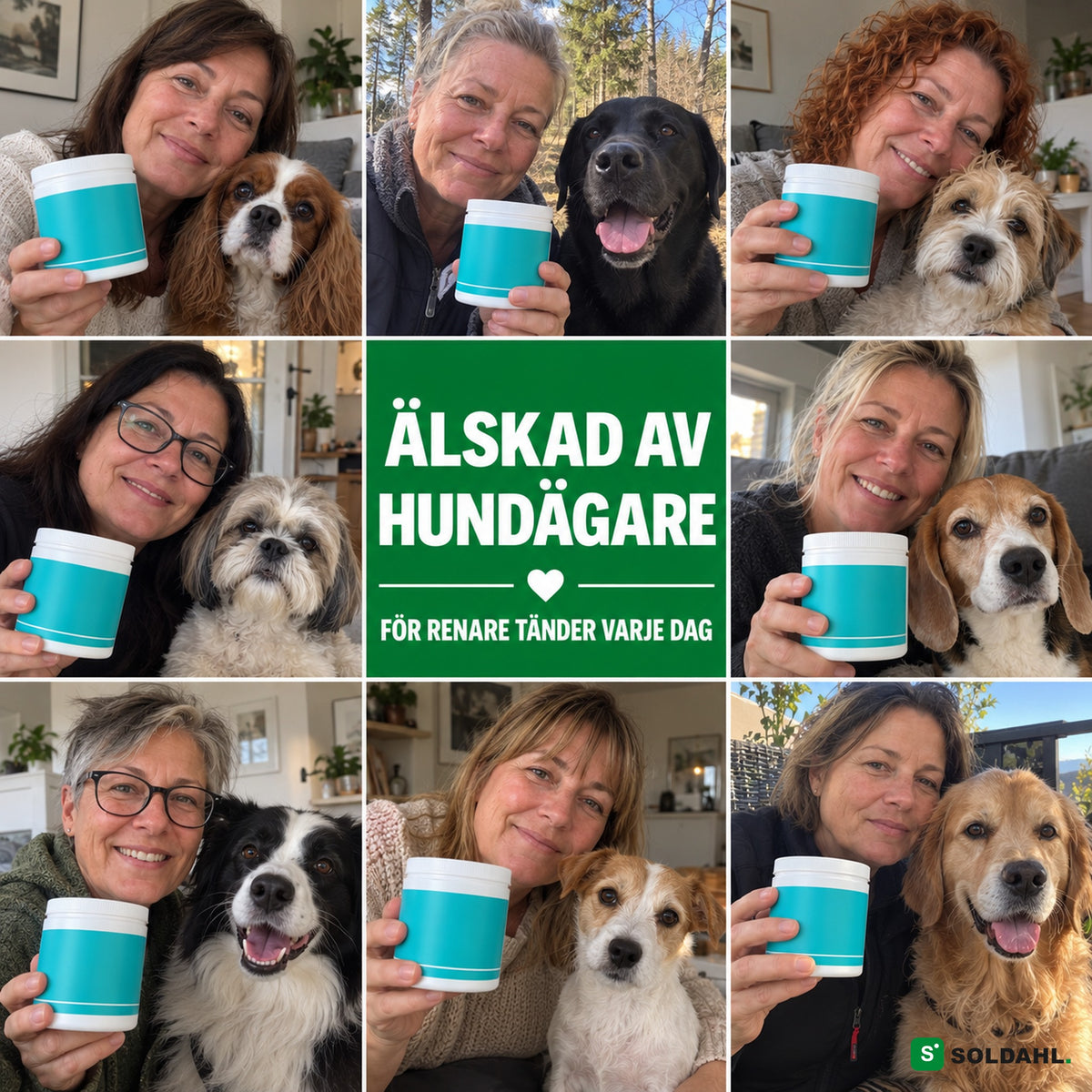 Hundägare med sina hundar och Tandvän tandservetter