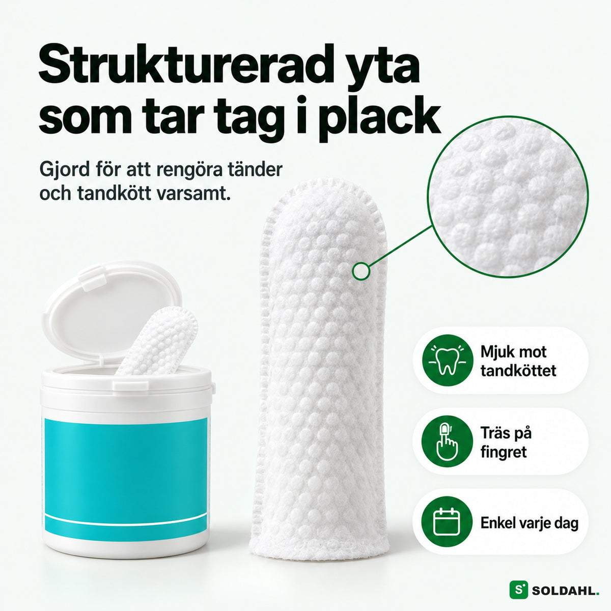 Strukturerad fingerservett som tar tag i plack