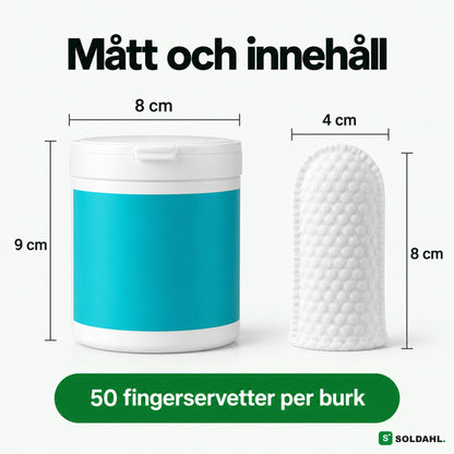 Mått: burk 8 x 9 cm, fingerservett 4 x 8 cm, 50 per burk