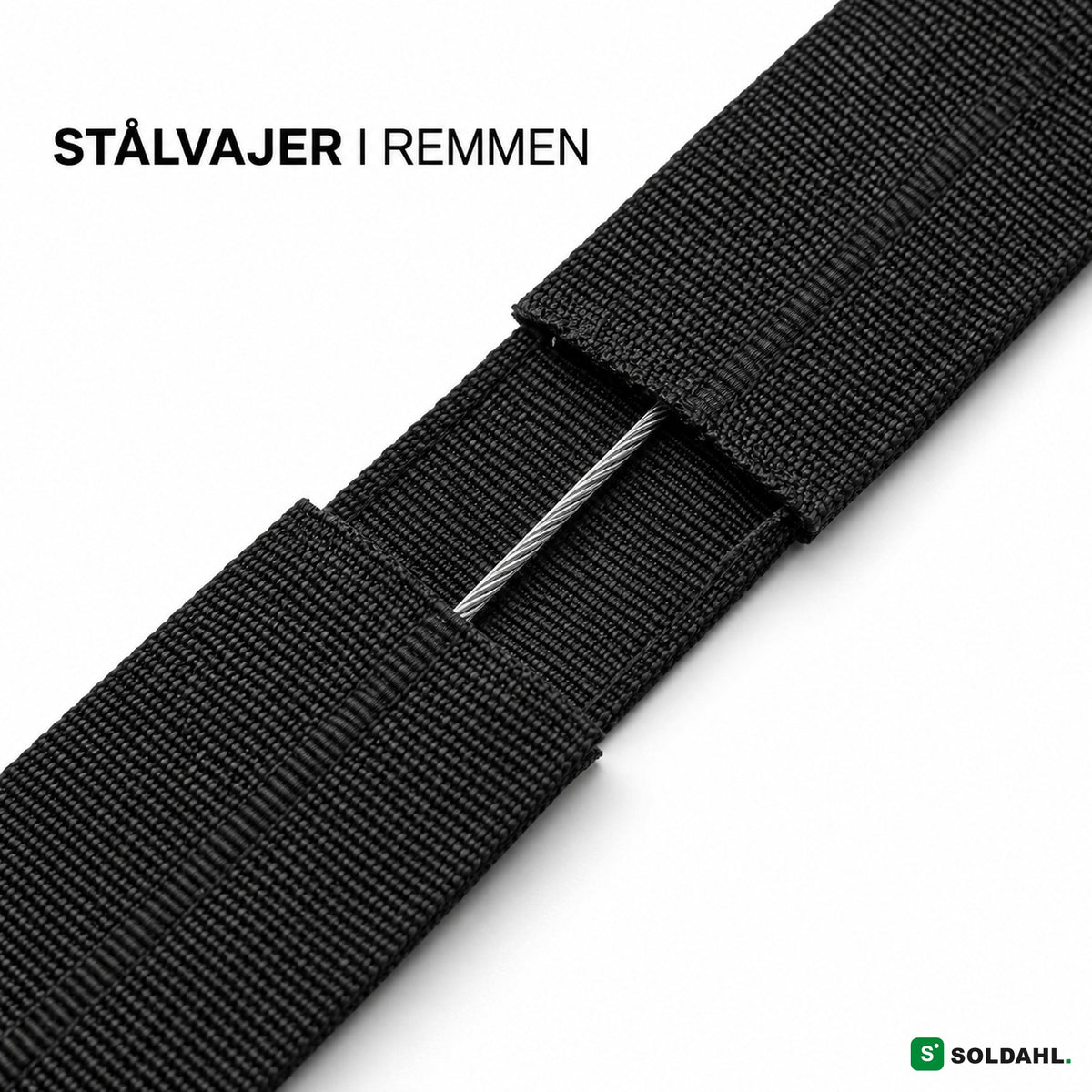 Stålvajer inuti remmen som gör den svår att skära av