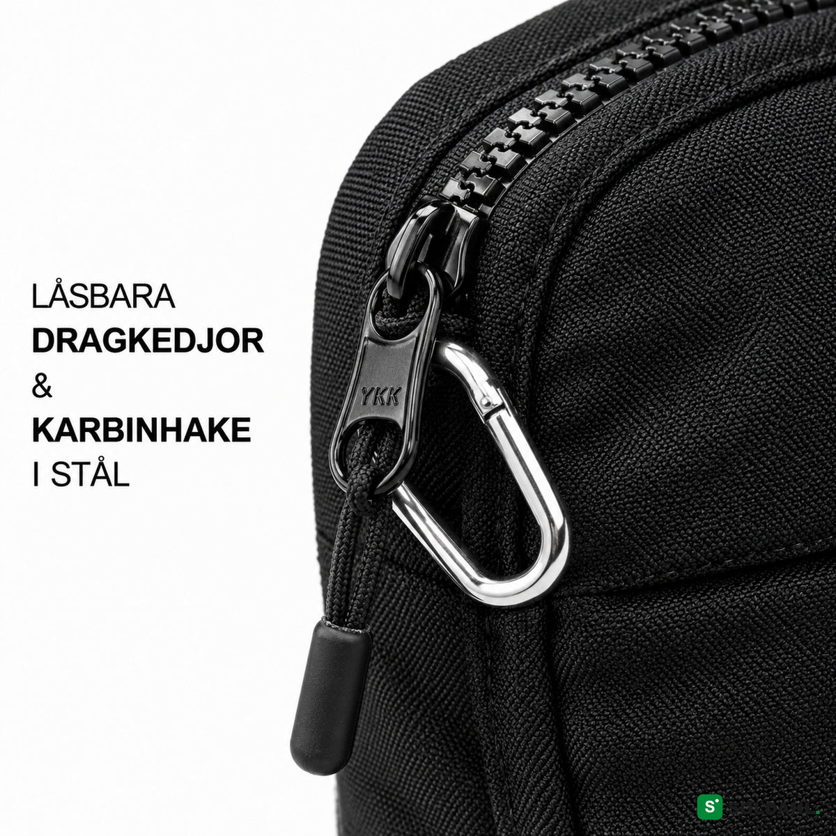 YKK-dragkedja låst med karbinhake i stål