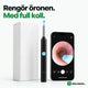 Vaxvy öronrengörare med kamera bredvid ask och mobil med livebild